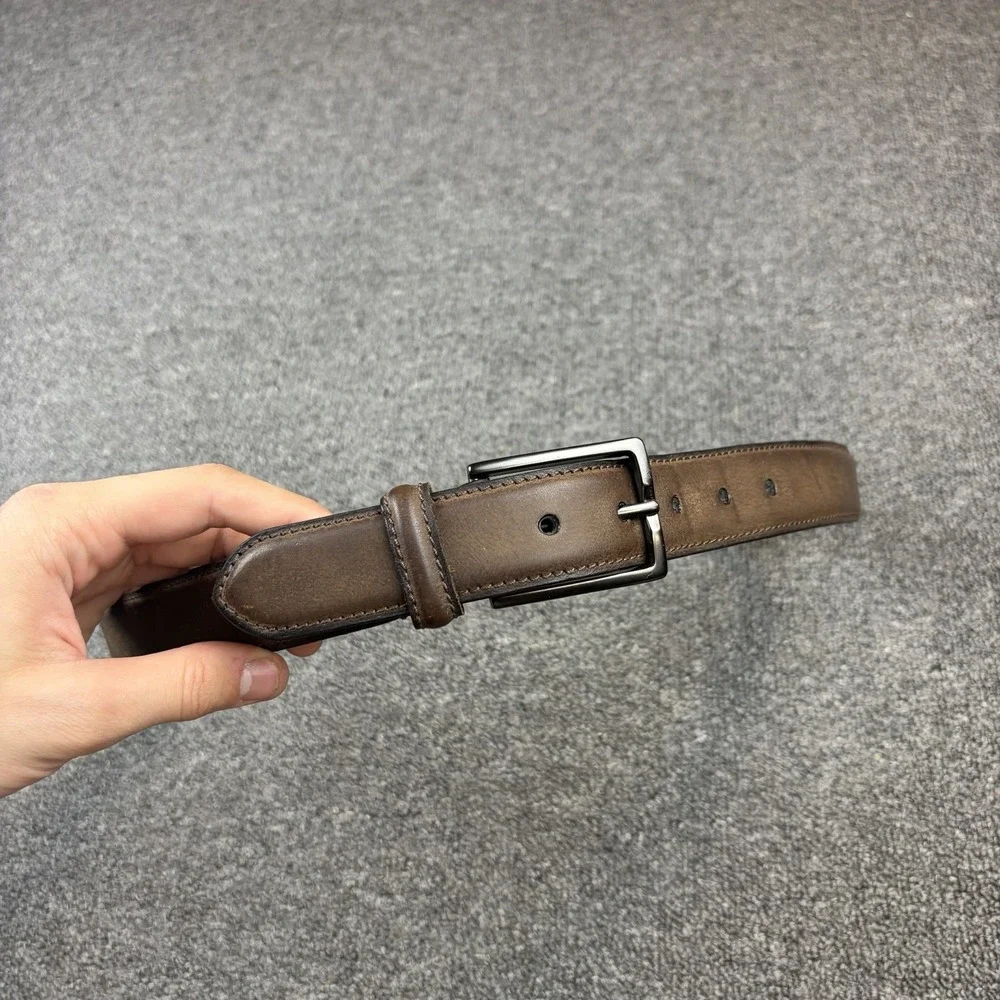 James Campbell Brown Genuine Leather Belt Size 36 Dark Brown Gunmetal Buckle